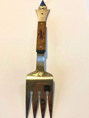 Vintage Vernon Stainless Steel BBQ Fork/Bottle Opener Wood Handle Grilling Tool